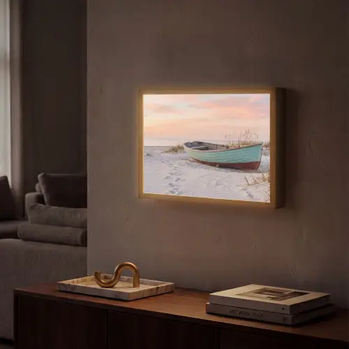 Rustiek - Roeiboot - Zandstrand Light Box met batterij (Wandlamp) middel -sfeer1