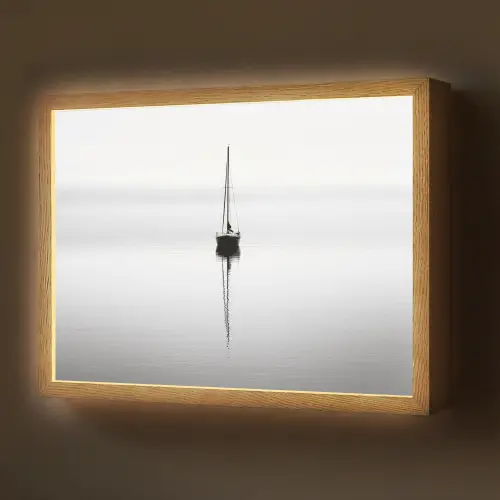 Zeilboot - Zwart - Water - Silhouet Light Box met batterij (Wandlamp) middel -z3d_website