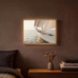 Zeilboot - Zee - Beige - Zon Light Box met batterij (Wandlamp) middel -sfeer4
