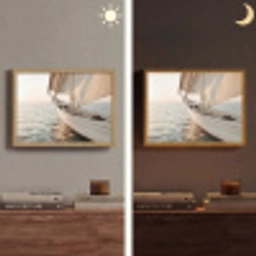Zeilboot - Zee - Beige - Zon Light Box met batterij (Wandlamp) middel -sfeer3
