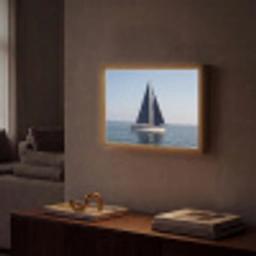 Zeilboot - Zee - Blauw Light Box met batterij (Wandlamp) middel -sfeer1