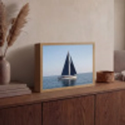 Zeilboot - Zee - Blauw Light Box met batterij (Wandlamp) middel -sfeer2