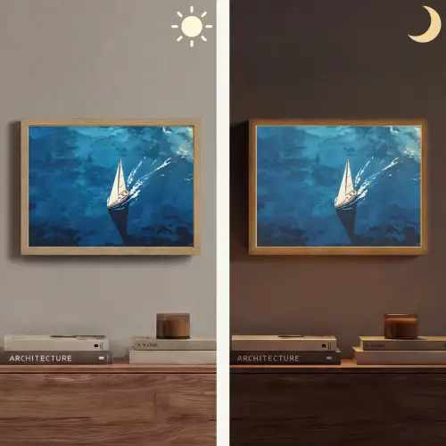 Zeilboot - Water - Abstract - Schaduw Light Box met batterij (Wandlamp) middel -sfeer3