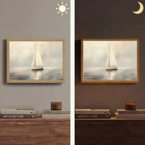 Zeilschip - Zee - Bewolkt Light Box met batterij (Wandlamp) middel -sfeer3