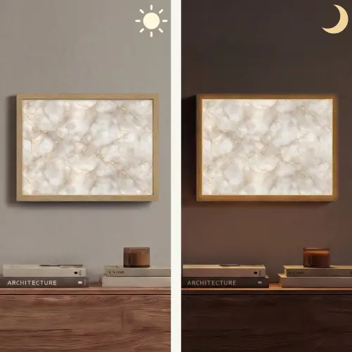 Zandkleurig - Marmer - Natuursteen Light Box met batterij (Wandlamp) middel 907 -sfeer3