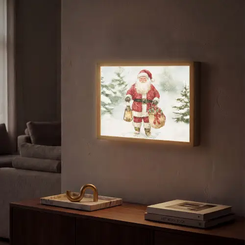 Kerstman- Winter - Sneeuw - Wit - Rood Light Box met batterij (Wandlamp) middel -sfeer1