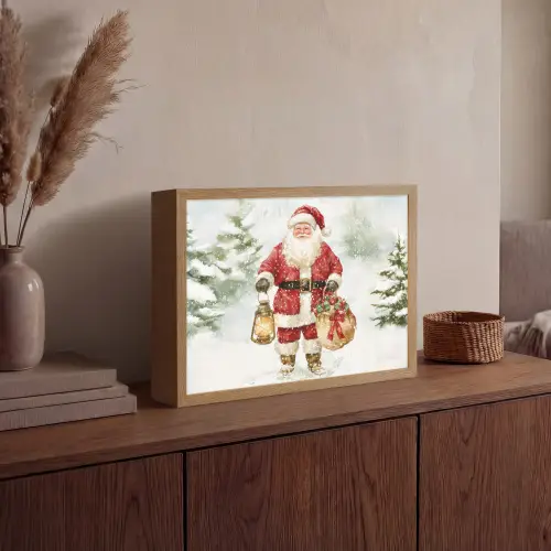 Kerstman- Winter - Sneeuw - Wit - Rood Light Box met batterij (Wandlamp) middel -sfeer2