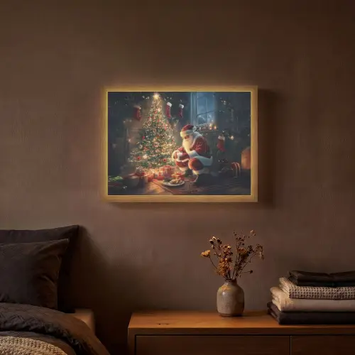 Kerstman - Haard - Donker Light Box met batterij (Wandlamp) middel -sfeer4