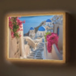Santorini - Bloemen - Griekenland Light Box met batterij (Wandlamp) middel -z3d_website