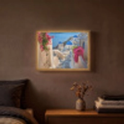 Santorini - Bloemen - Griekenland Light Box met batterij (Wandlamp) middel -sfeer4