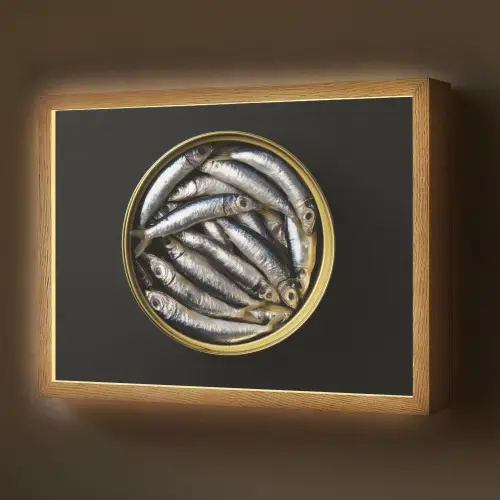 Sardines - Vissen - Rond - Zwart Light Box met batterij (Wandlamp) middel -z3d_website