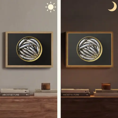 Sardines - Vissen - Rond - Zwart Light Box met batterij (Wandlamp) middel -sfeer3