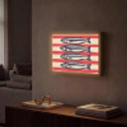Sardines - Rood en beige strepen Light Box met batterij (Wandlamp) middel -sfeer1