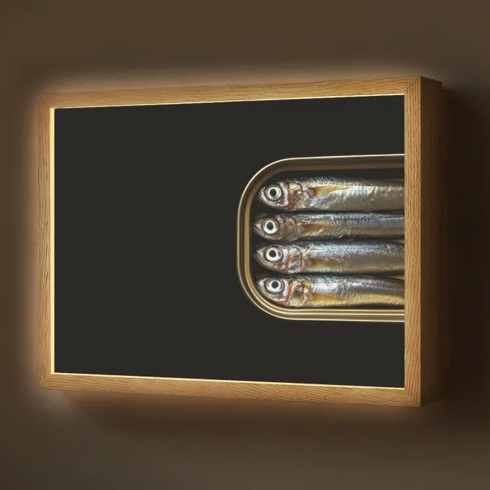 Sardines - Blik - Zwart - Vissen Light Box met batterij (Wandlamp) middel -z3d_website