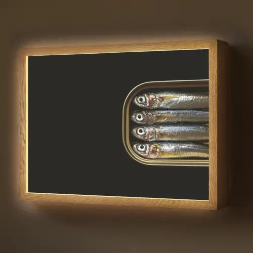 Sardines - Blik - Zwart - Vissen Light Box met batterij (Wandlamp) middel -z3d_website