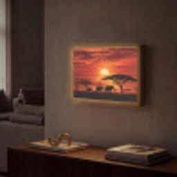 Savanne - Olifanten - Zonsondergang Light Box met batterij (Wandlamp) middel -sfeer1