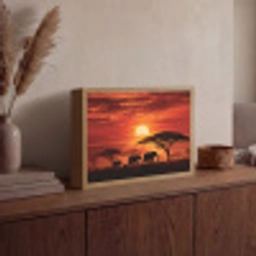 Savanne - Olifanten - Zonsondergang Light Box met batterij (Wandlamp) middel -sfeer2