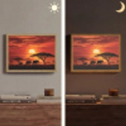 Savanne - Olifanten - Zonsondergang Light Box met batterij (Wandlamp) middel -sfeer3