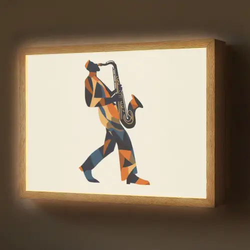 Saxofoon - Abstract - Persoon - Blauw Light Box met batterij (Wandlamp) middel -z3d_website