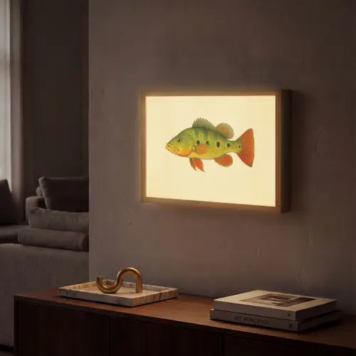 Schubben - Vis - Groen - Illustratie Light Box met batterij (Wandlamp) middel -sfeer1