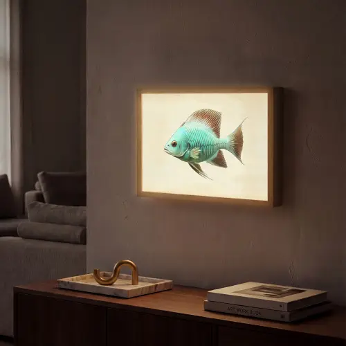 Schubben - Vis - Mint - Minimalistisch Light Box met batterij (Wandlamp) middel -sfeer1