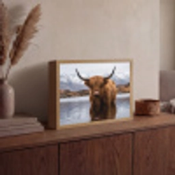 Schotse hooglander - Bruin - Water Light Box met batterij (Wandlamp) middel -sfeer2