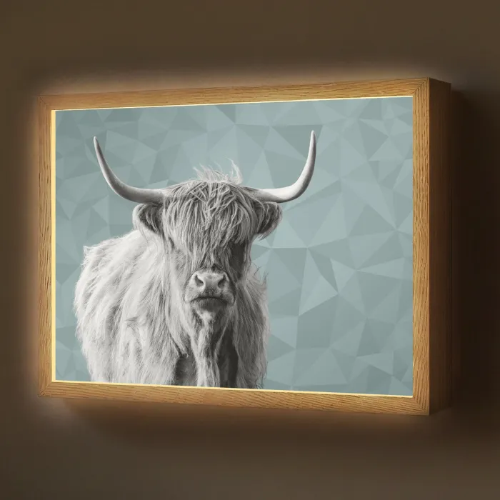 Schotse hooglander - Zwart wit - Patroon - Driehoek Light Box met batterij (Wandlamp) middel -z3d_website