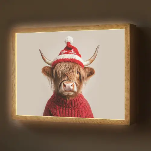Schotse Hooglander - Kerst - Muts - Trui - Winter Light Box met batterij (Wandlamp) middel -z3d_website