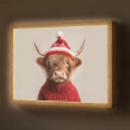 Schotse Hooglander - Kerst - Muts - Trui - Winter Light Box met batterij (Wandlamp) middel -z3d_website