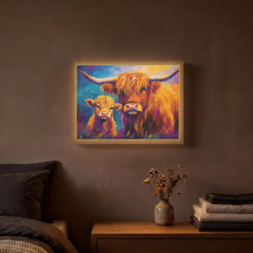 Schotse hooglander - Koeien - Dieren - Kunst Light Box met batterij (Wandlamp) middel -sfeer4