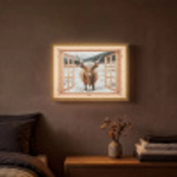 Schotse Hooglander - Landschap - Landelijk - Bergen - Winter - Doorkijk Light Box met batterij (Wandlamp) middel -sfeer4