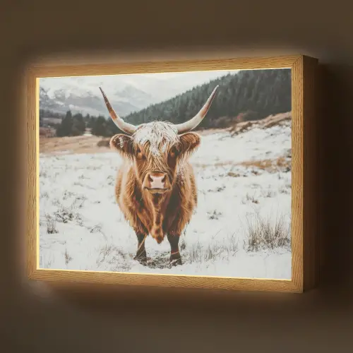 Schotse Hooglander - Landschap - Sneeuw - Bergen - Winter Light Box met batterij (Wandlamp) middel -z3d_website