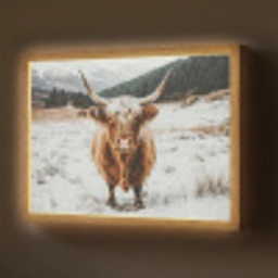 Schotse Hooglander - Landschap - Sneeuw - Bergen - Winter Light Box met batterij (Wandlamp) middel -z3d_website