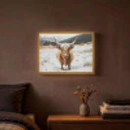 Schotse Hooglander - Landschap - Sneeuw - Bergen - Winter Light Box met batterij (Wandlamp) middel -sfeer4