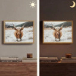 Schotse Hooglander - Landschap - Sneeuw - Bergen - Winter Light Box met batterij (Wandlamp) middel -sfeer3