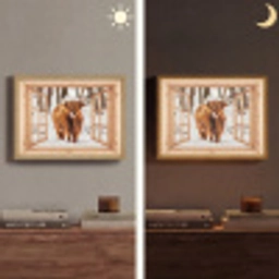 Schotse Hooglander - Winter - Landschap - Natuur - Dieren - Doorkijk Light Box met batterij (Wandlamp) middel -sfeer3