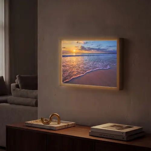 Zee - Strand - Zonsondergang - Wolken - Horizon Light Box met batterij (Wandlamp) middel -sfeer1
