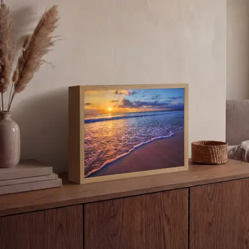 Zee - Strand - Zonsondergang - Wolken - Horizon Light Box met batterij (Wandlamp) middel -sfeer2