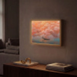 Zee - Boot - Wolken - Oranje Light Box met batterij (Wandlamp) middel -sfeer1