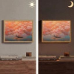 Zee - Boot - Wolken - Oranje Light Box met batterij (Wandlamp) middel -sfeer3