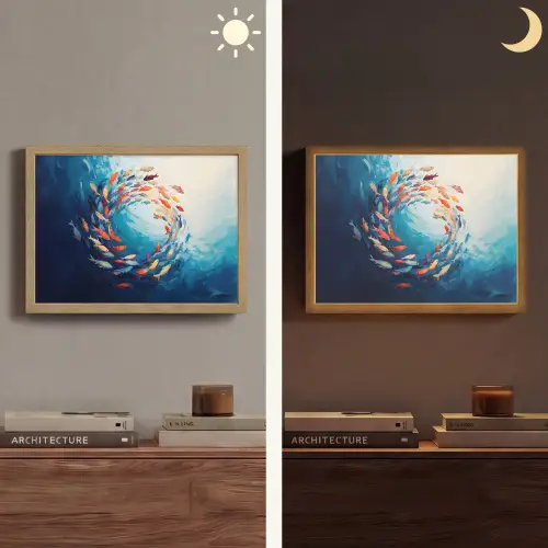Zee - Vissen - Kleurrijk - Dynamisch Light Box met batterij (Wandlamp) middel -sfeer3