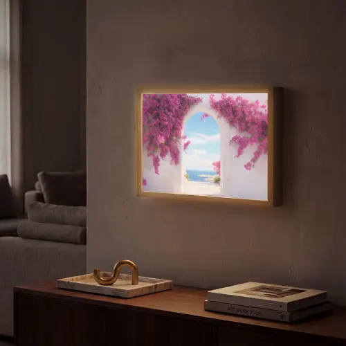 Zee - Roze - Bloemen - Poort Light Box met batterij (Wandlamp) middel -sfeer1