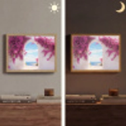 Zee - Roze - Bloemen - Poort Light Box met batterij (Wandlamp) middel -sfeer3