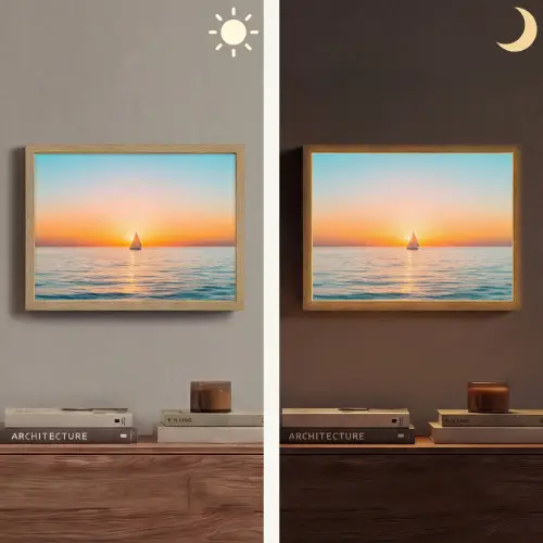 Zee - Zeilboot - Zonsondergang Light Box met batterij (Wandlamp) middel -sfeer3