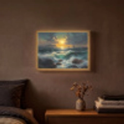 Zee - Zon - Golven - Rotsen Light Box met batterij (Wandlamp) middel -sfeer4
