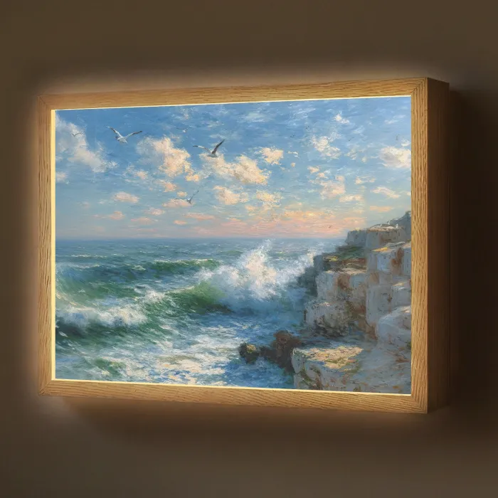 Zee - Golven - Rotsen - Meeuwen Light Box met batterij (Wandlamp) middel -z3d_website