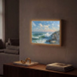 Zee - Golven - Rotsen - Meeuwen Light Box met batterij (Wandlamp) middel -sfeer1