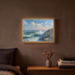 Zee - Golven - Rotsen - Meeuwen Light Box met batterij (Wandlamp) middel -sfeer4