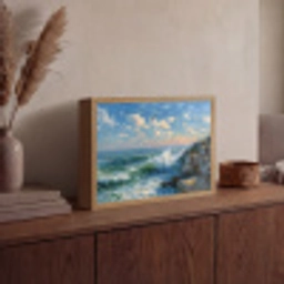 Zee - Golven - Rotsen - Meeuwen Light Box met batterij (Wandlamp) middel -sfeer2