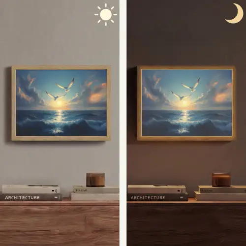 Meeuwen - Zee - Wolken -Blauw Light Box met batterij (Wandlamp) middel -sfeer3